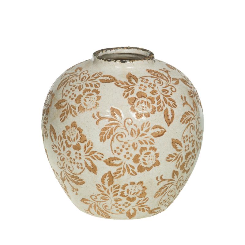 VASE TAMPON BOULE FLEURS BEIGES CA170934