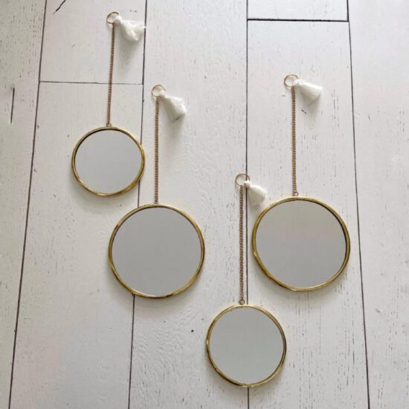 ENSEMBLE MIROIR CHAINE EN LAITON POMPOM BLANC BB55711 ENSEMBLE MIROIR CHAINE EN LAITON POMPOM BLANC BB55711