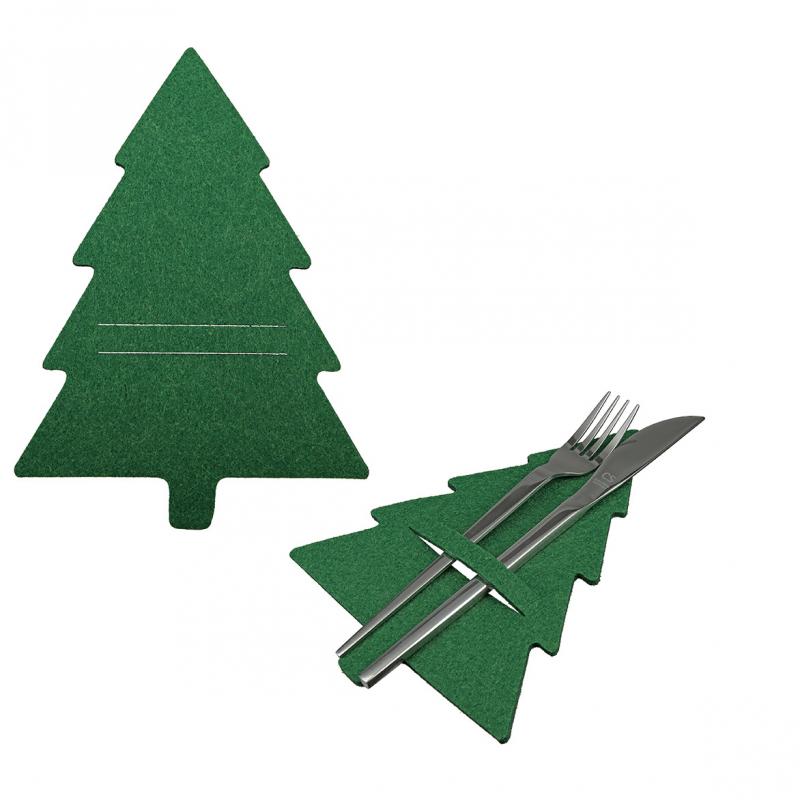 6 POCHETTES COUVERTS SAPIN FEUTRE VERT 20X14X3CM X6