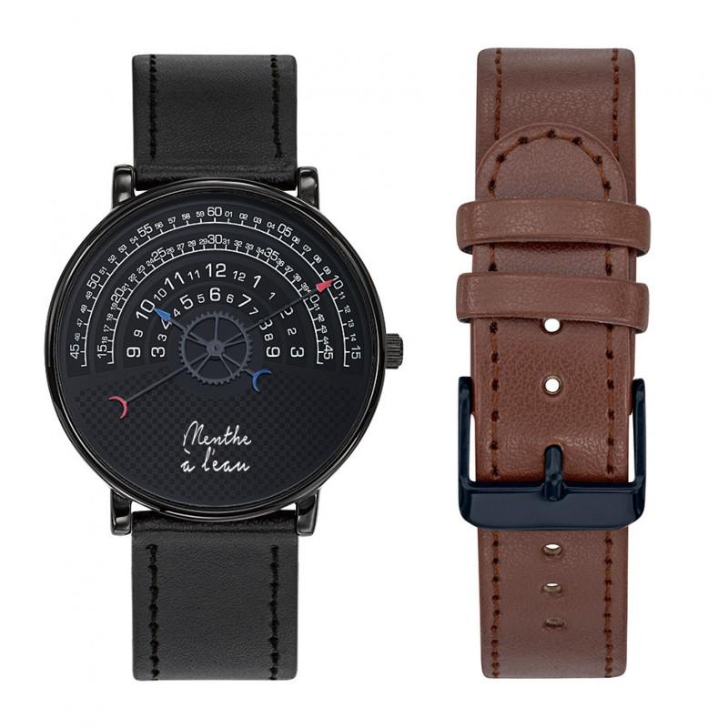 MONTRE REPORTER WAY CUIR NOIR ET MARRON