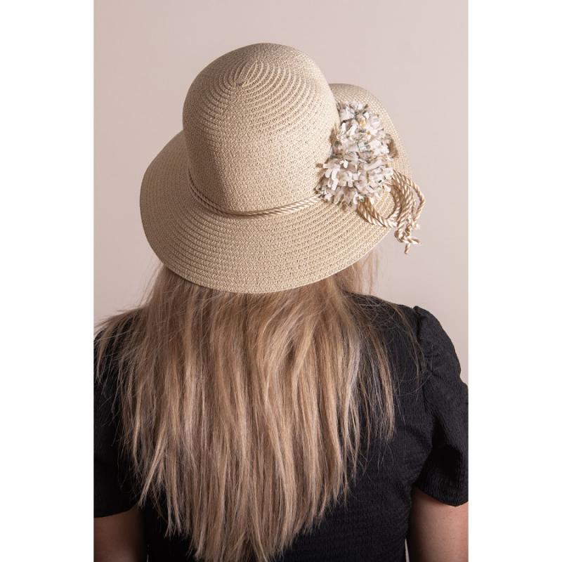 CHAPEAU BEIGE FEMME PAILLE + FLEURS  CE0094