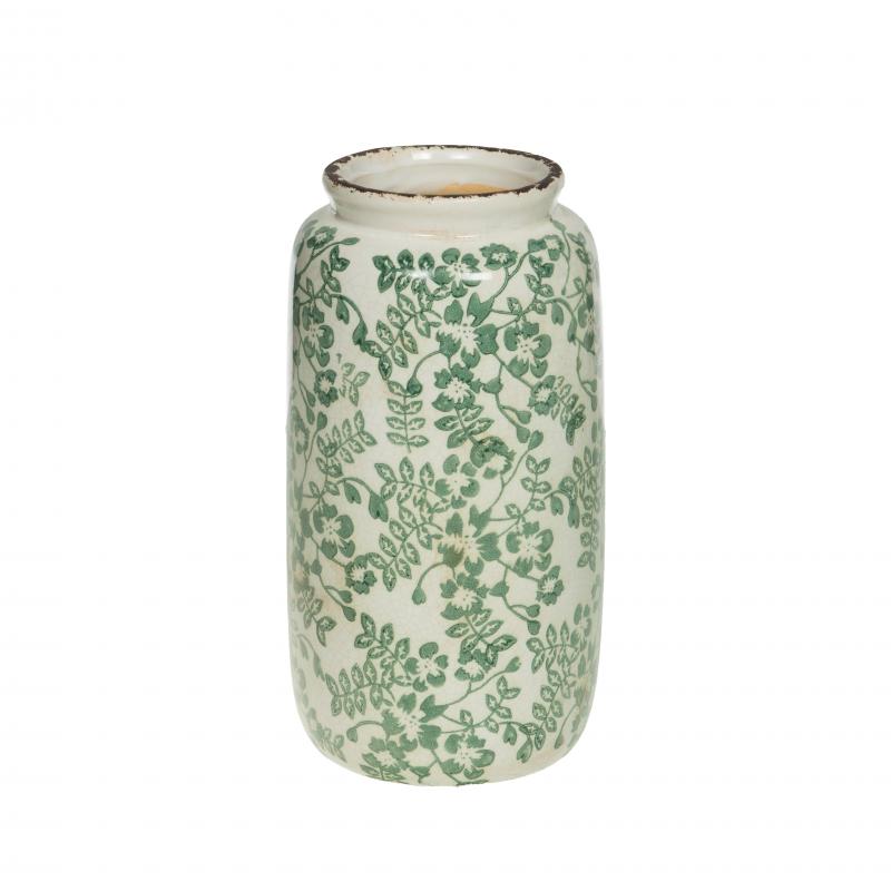 VASE TAMPON HAUT FLEURS VERTES CA170930