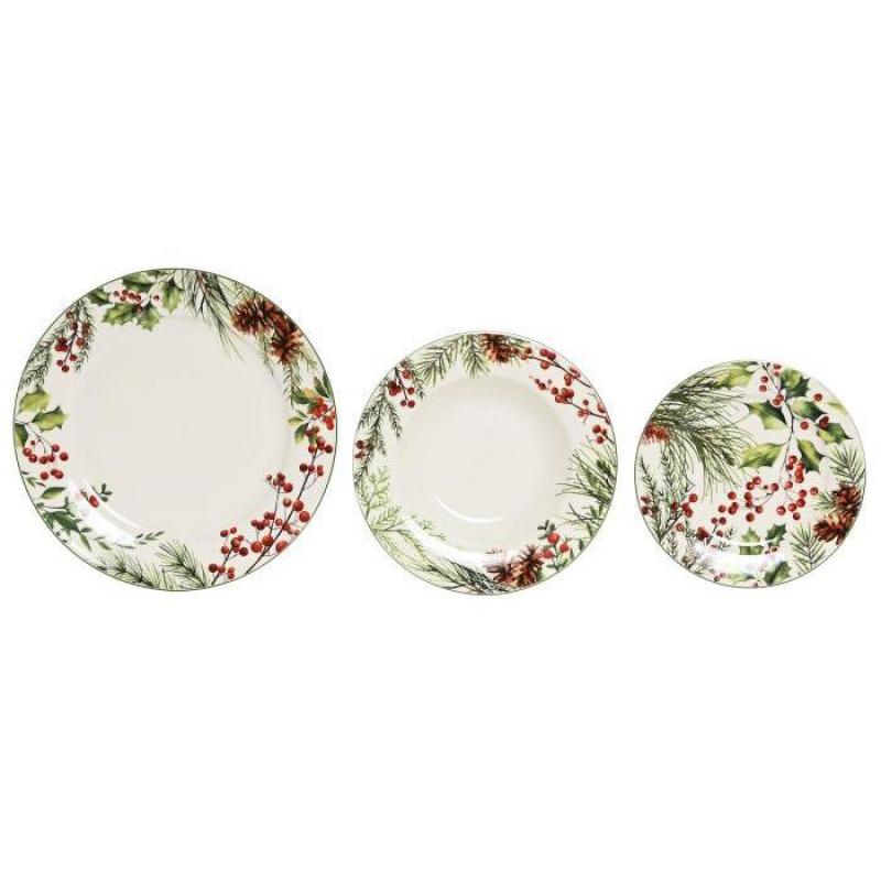 VAISSELLE PORCELAINE SET DE 18 HOUX VERT IT220899