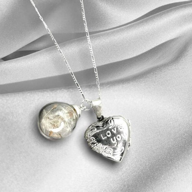 COLLIER ARGENT 925 PISSENLIT ET COEUR